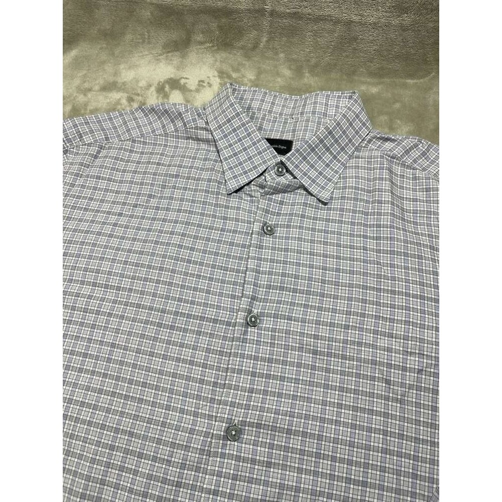 Ermenegildo Zegna Button Down Dress Shirt Men XXL Purple Plaid Long Sleeve